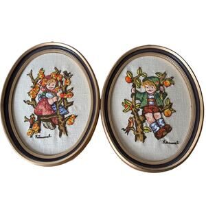 Creepy Dolls Halloween Hummel Girl Boy Apple Tree Crewel Embroidery Oval Frames